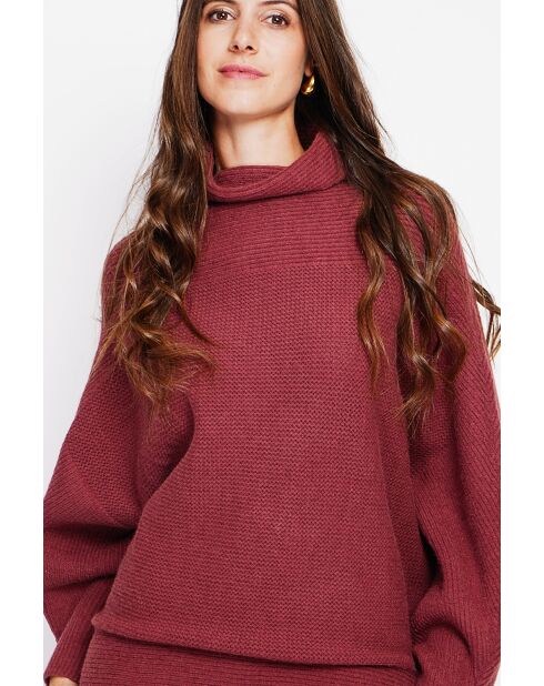 Pull poncho col roulé bordeaux