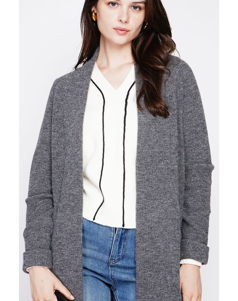 Gilet long à col châle loup