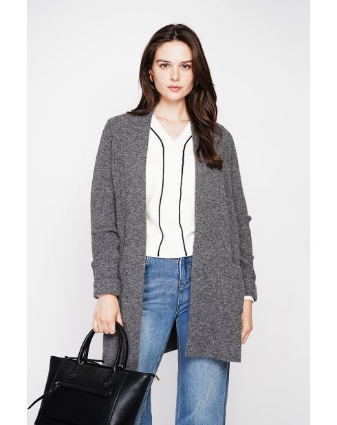 Gilet long à col châle loup