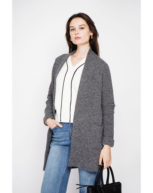 Gilet long à col châle loup