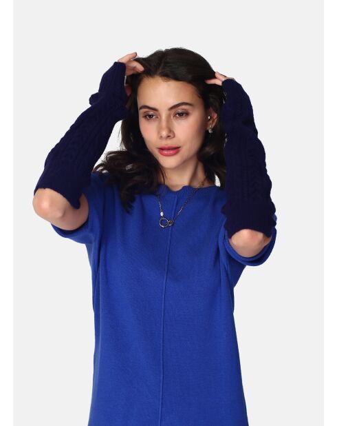 Guanti blu notte in misto cashmere a 8 fili