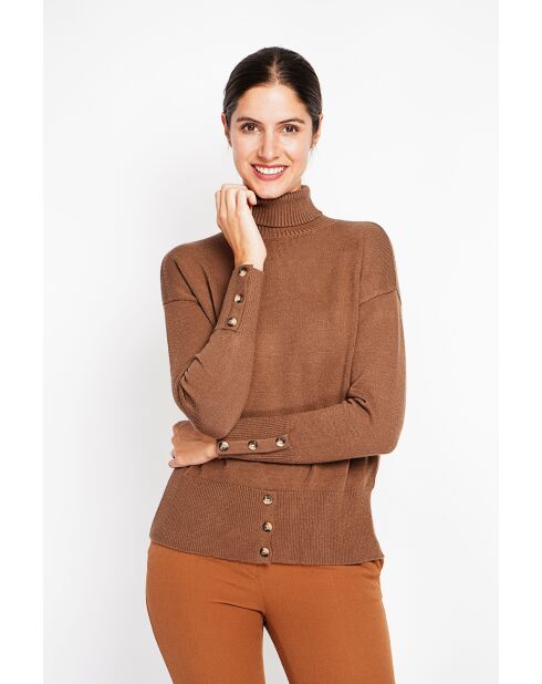Pull col roulé marron