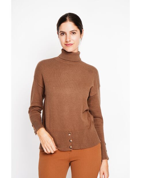 Pull col roulé marron