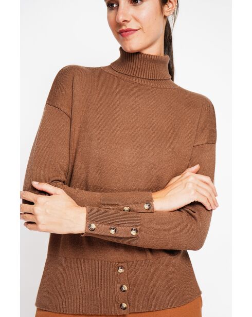 Pull col roulé marron