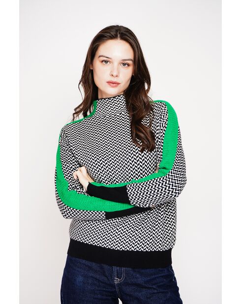 Pull col montant noir/vert