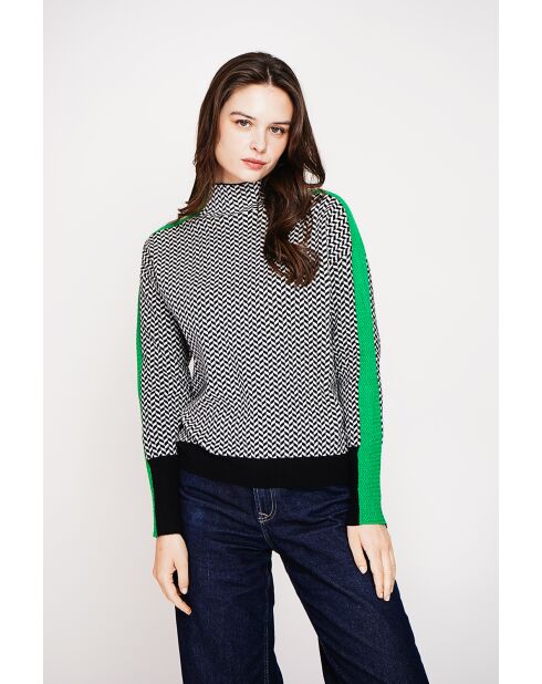 Pull col montant noir/vert