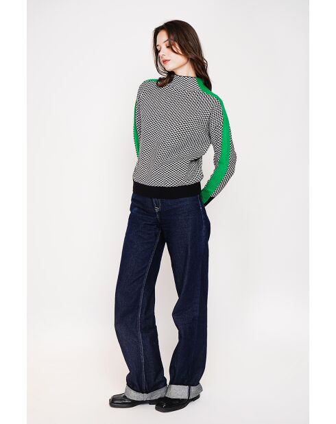 Pull col montant noir/vert