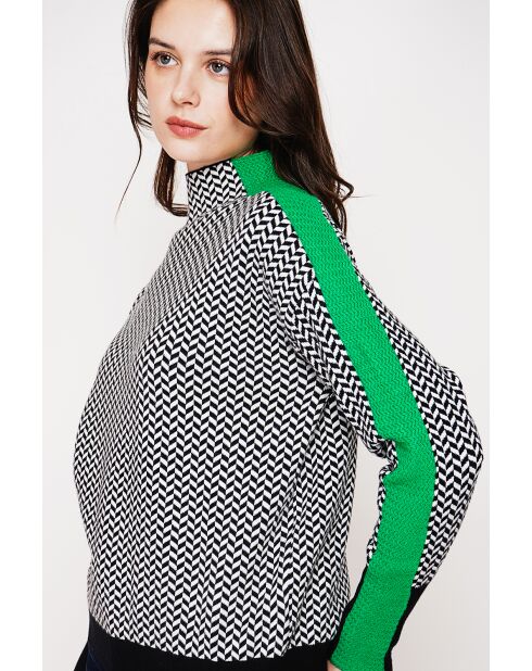 Pull col montant noir/vert