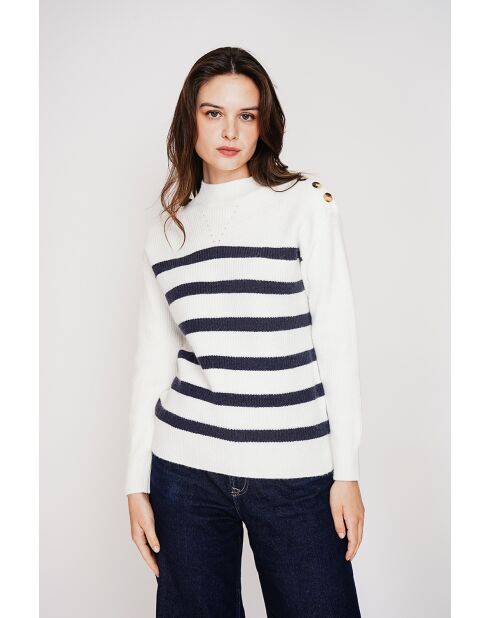 Pull col montant ajouré naturel