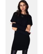 Muffole nere a costine in misto cashmere a 8 fili