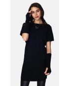 Muffole nere a costine in misto cashmere a 8 fili