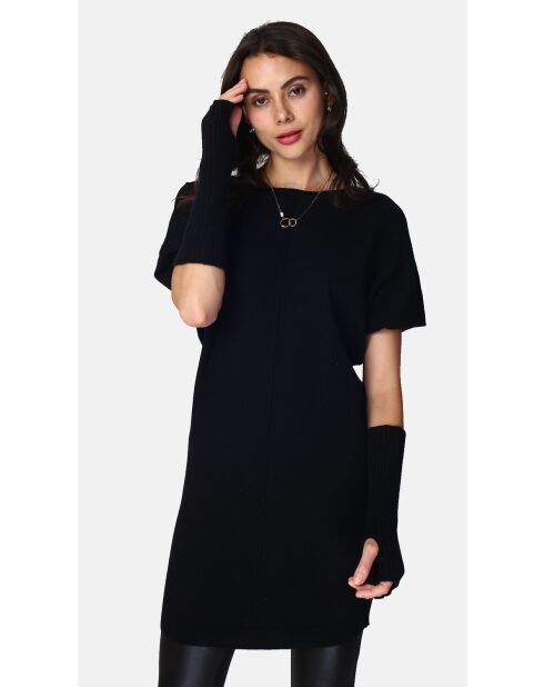 Muffole nere a costine in misto cashmere a 8 fili