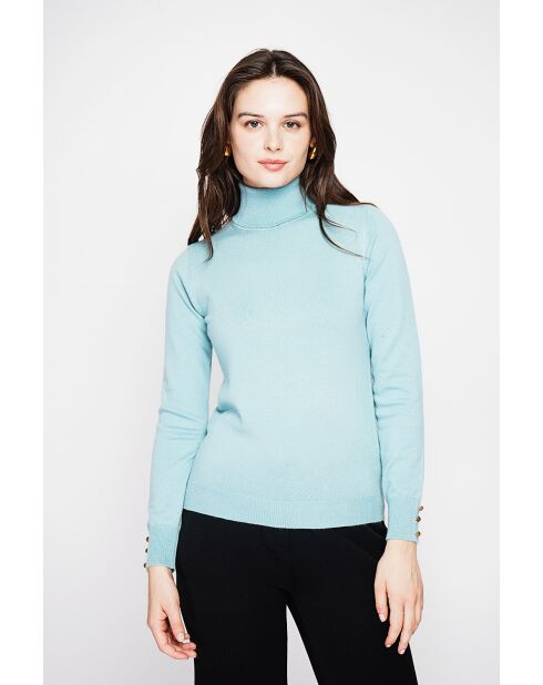 Pull col roulé classique turquoise