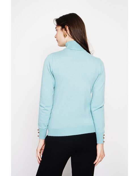 Pull col roulé classique turquoise