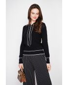 Pull en Cachemire mélangé col V à noeud noir