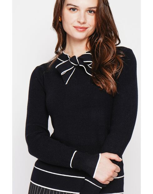 Pull en Cachemire mélangé col V à noeud noir