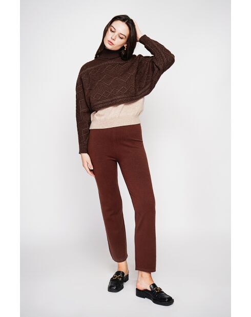 Poncho court col roulé café