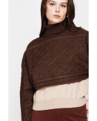 Poncho court col roulé café