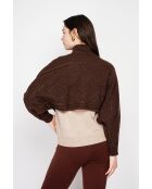 Poncho court col roulé café