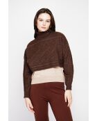 Poncho court col roulé café