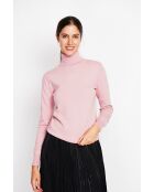 Pull col roulé classique rose poudre