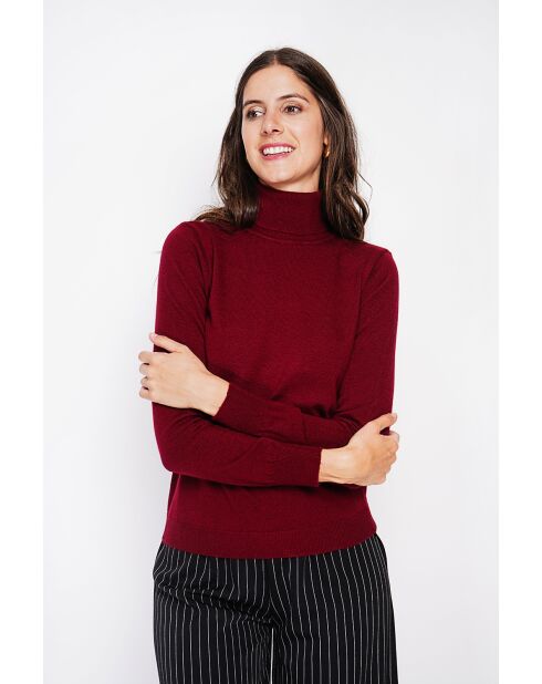 Pull col roulé classique bordeaux