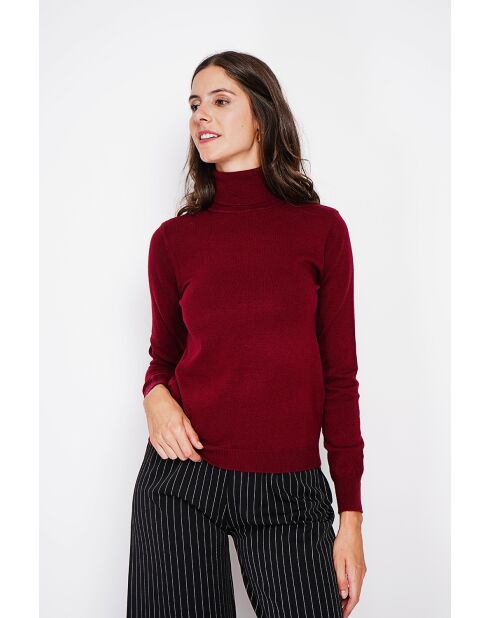 Pull col roulé classique bordeaux