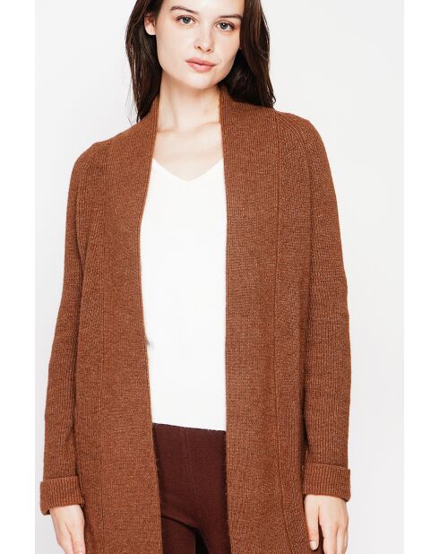 Gilet long à col châle marron