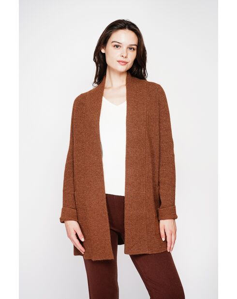 Gilet long à col châle marron