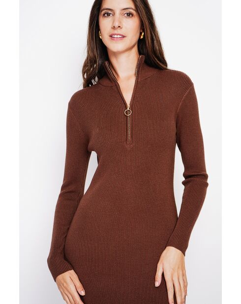 Robe en Cachemire mélangé col montant café