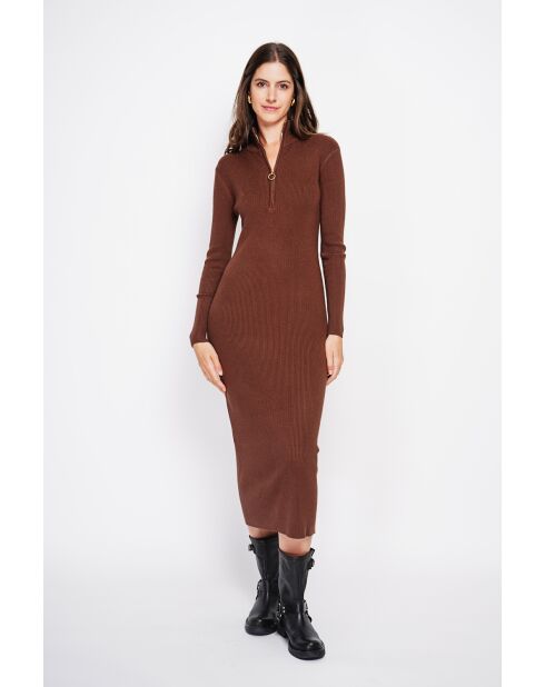 Robe en Cachemire mélangé col montant café