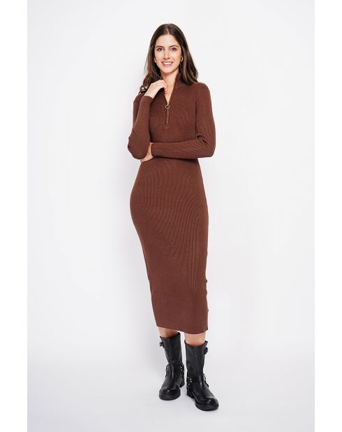 Robe en Cachemire mélangé col montant café