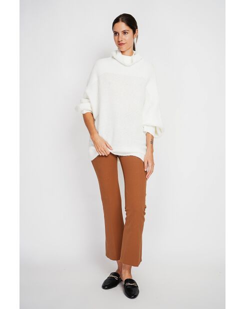 Pull poncho col roulé naturel
