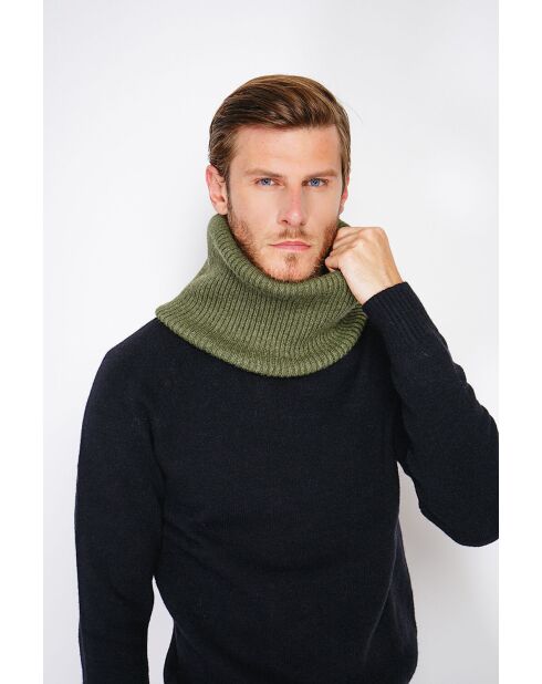 Gargantilla acanalada caqui en mezcla de cachemir