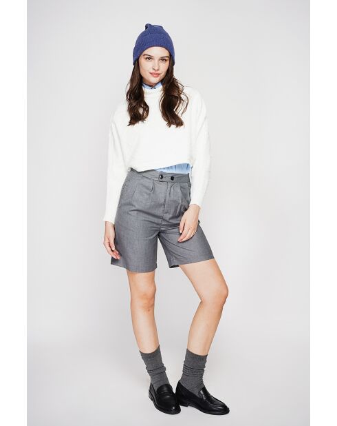 Poncho court col roulé naturel