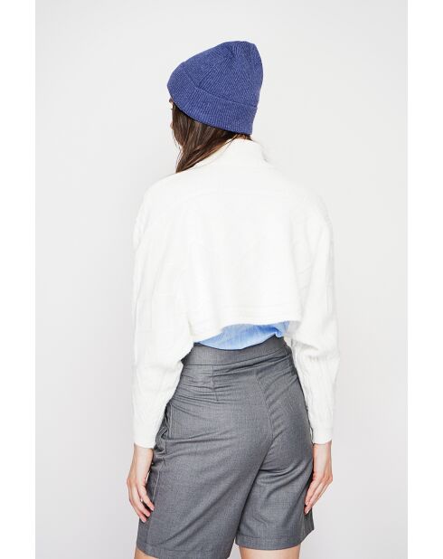 Poncho court col roulé naturel