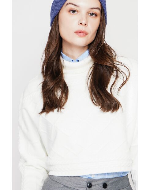 Poncho court col roulé naturel