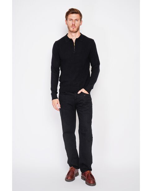 Pull polo demi zippé noir