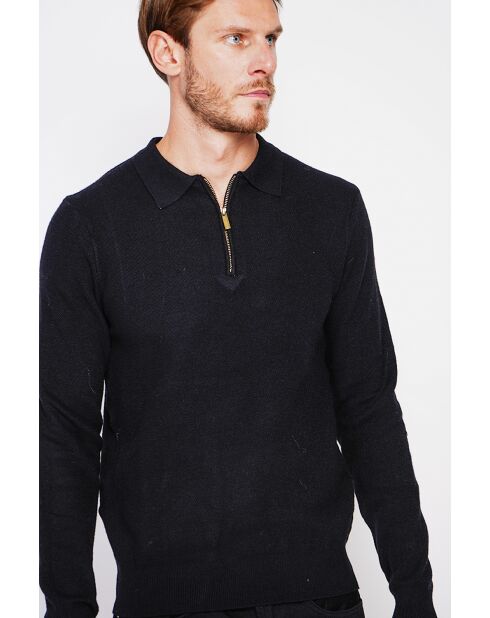 Pull polo demi zippé noir