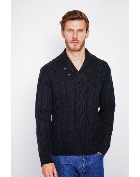 Pull col châle noir