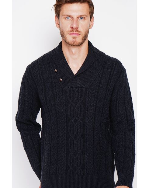 Pull col châle noir
