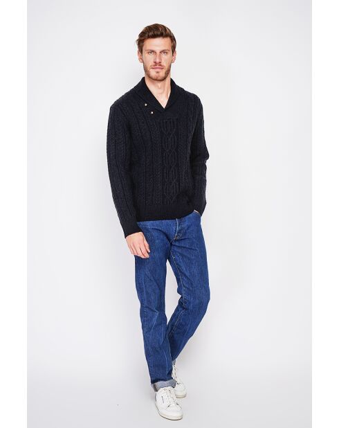 Pull col châle noir