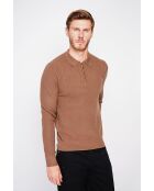 Pull polo demi zippé marron
