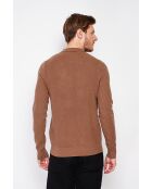Pull polo demi zippé marron