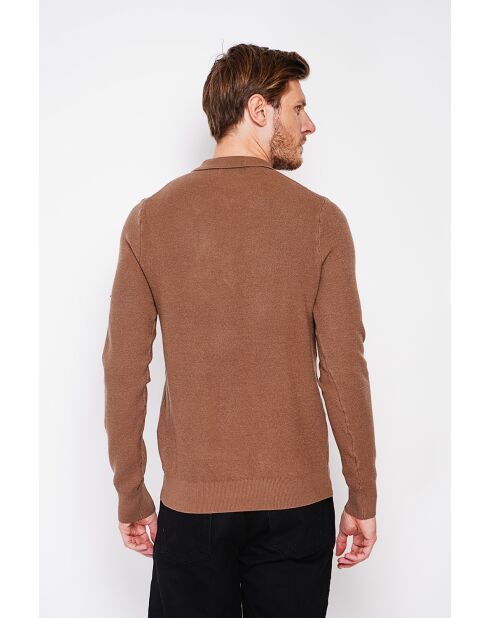 Pull polo demi zippé marron