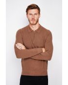 Pull polo demi zippé marron