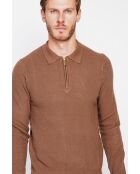 Pull polo demi zippé marron