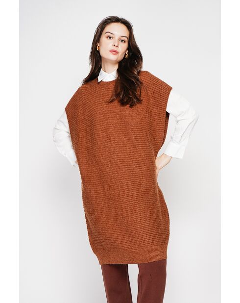 Robe poncho col rond marron