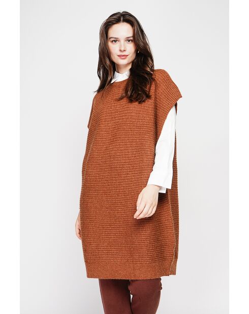 Robe poncho col rond marron