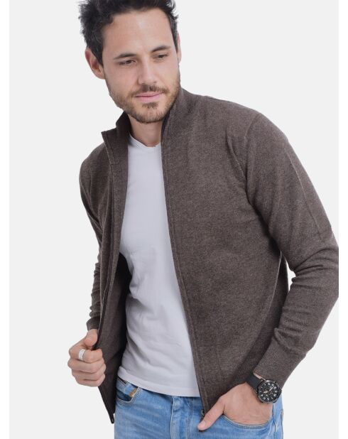 Gilet zippé classique café